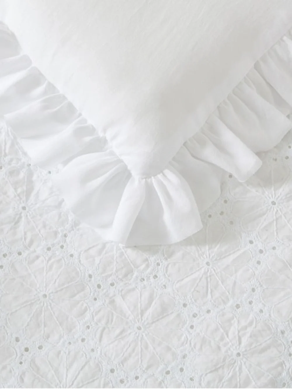 Laura Ashley Eyelet Ruffle White Microfiber Comforter Set - Twin XL - 2 Piece